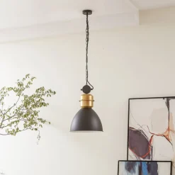 Lucande -pendel Kaeloria, sort/messing, aluminium, Ø 35 cm