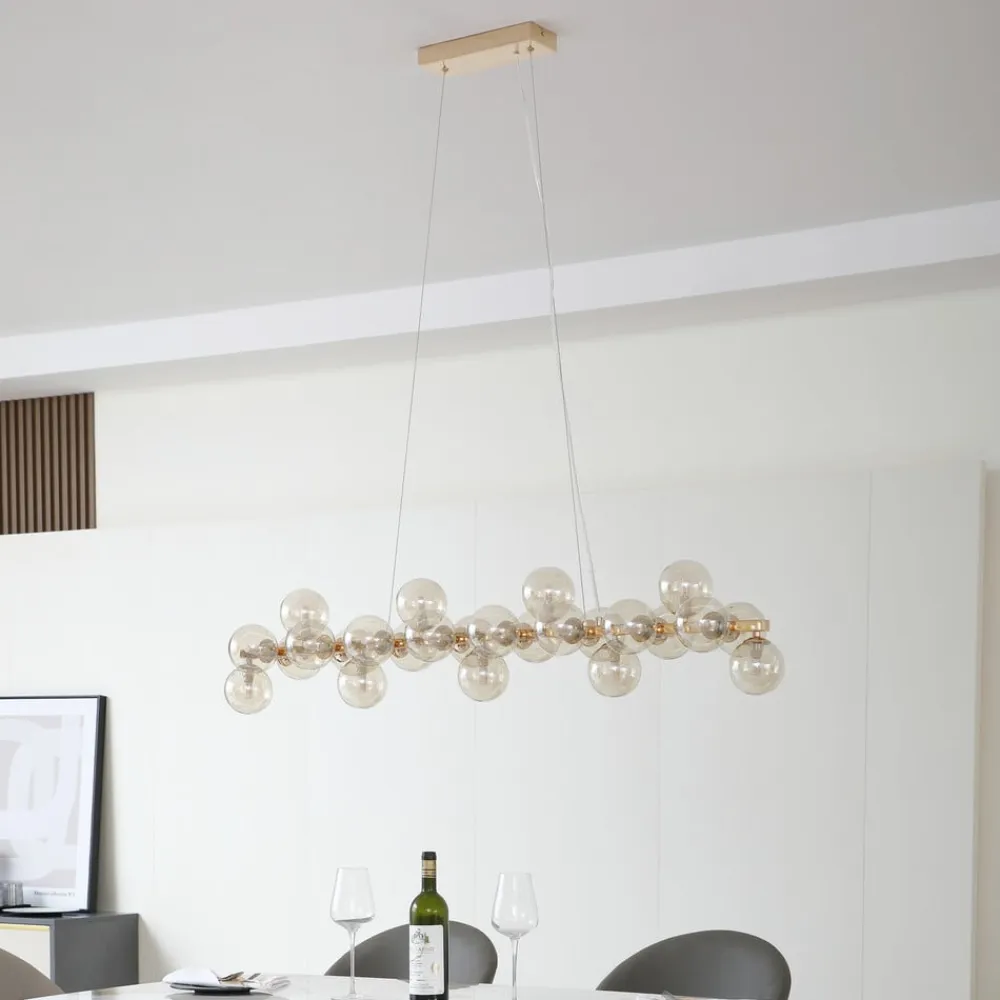 Lucande -pendel Naelen, guld/amber, 125 cm, glas, G9