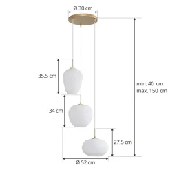 Lucande -pendel Quinara, 3-lys, opal, glas, Ø 52 cm