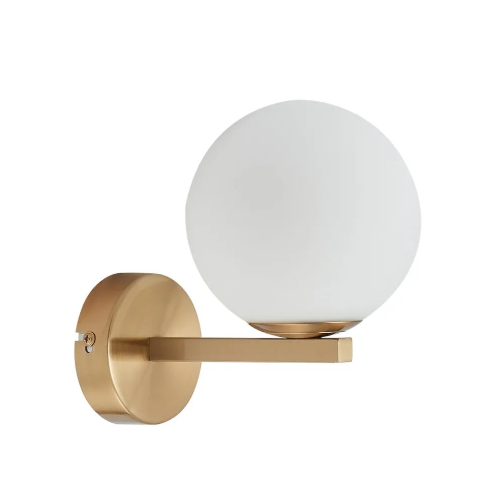 Lucande Væg- Og Spejllamper>-væglampe Bidolo, messingfarvet, glas, 12 cm, IP44