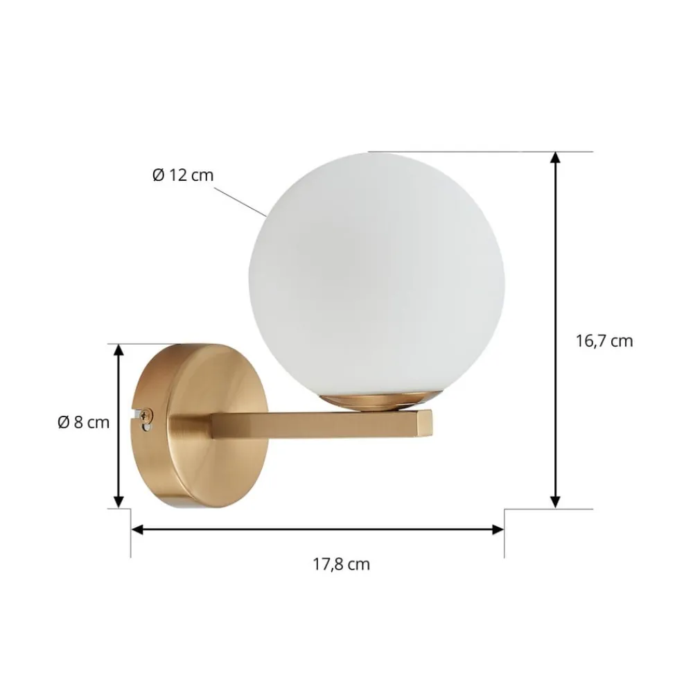Lucande Væg- Og Spejllamper>-væglampe Bidolo, messingfarvet, glas, 12 cm, IP44