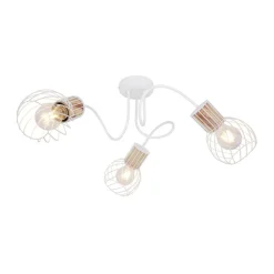 Luise loftlampe i hvid og trælook, 3 lyskilder^Globo New