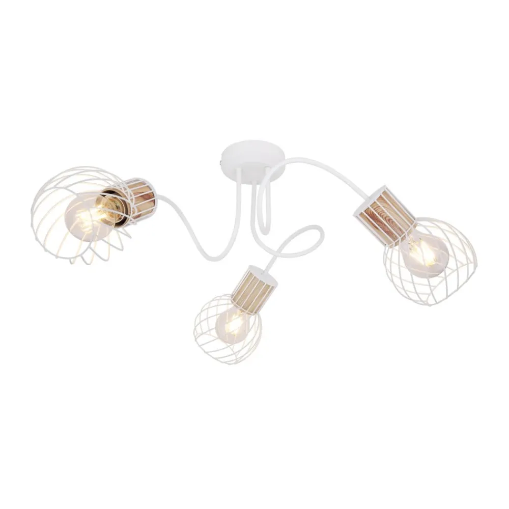 Luise loftlampe i hvid og trælook, 3 lyskilder^Globo New