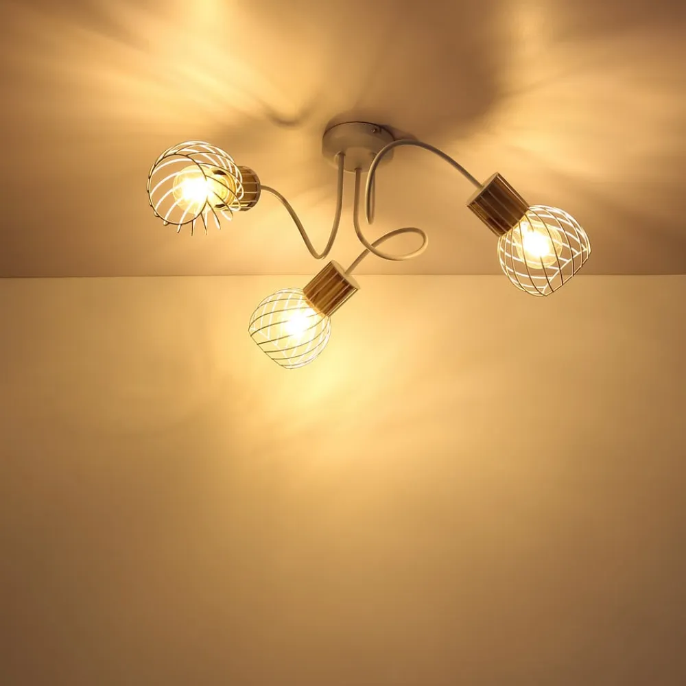 Luise loftlampe i hvid og trælook, 3 lyskilder^Globo New