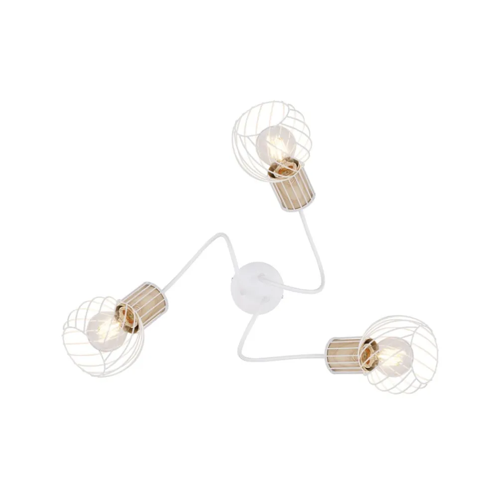 Luise loftlampe i hvid og trælook, 3 lyskilder^Globo New