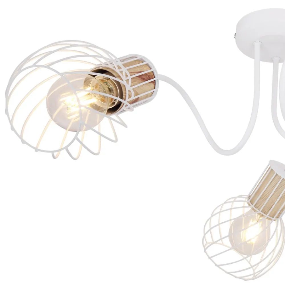 Luise loftlampe i hvid og trælook, 3 lyskilder^Globo New