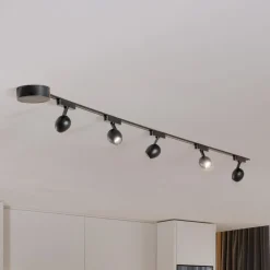 Lindby Lumaro skinnesystem, spots,5 lyskilder,sort,Ø6cm,48V,dæmpbar