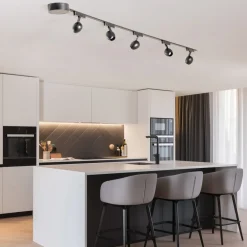 Lindby Lumaro skinnesystem, spots,5 lyskilder,sort,Ø6cm,48V,dæmpbar