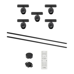 Lindby Lumaro skinnesystem, spots,5 lyskilder,sort,Ø6cm,48V,dæmpbar