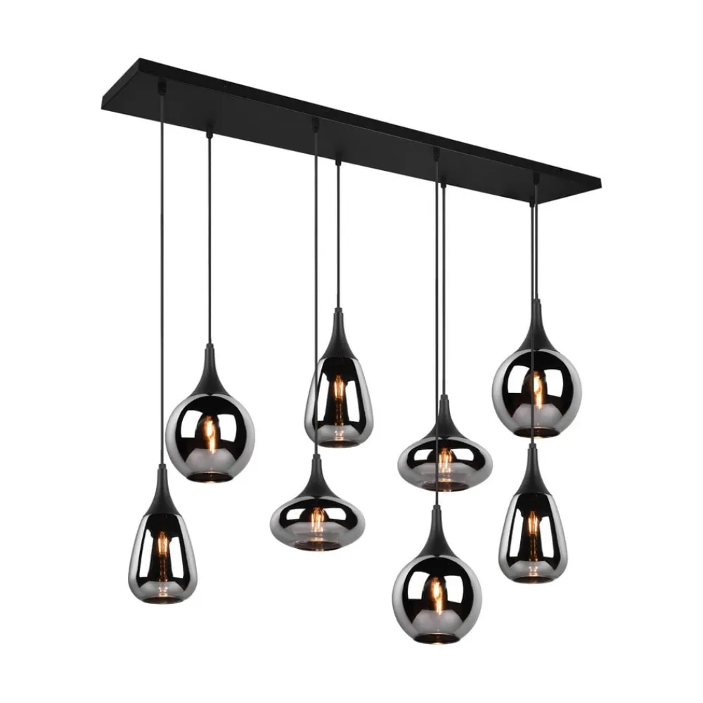 Lumina pendel, 8-lys, sort/krom, glas^Trio Lighting