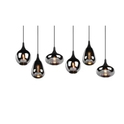 Trio Lighting Lumina pendel, 6-lys, sort/krom, glas