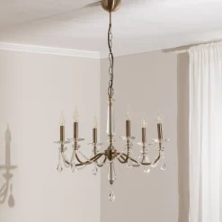 Lucea Lysekrone Adone, 6 lyskilder, messing, Ø 70 cm, krystalglas