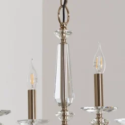 Lucea Lysekrone Adone, 6 lyskilder, messing, Ø 70 cm, krystalglas