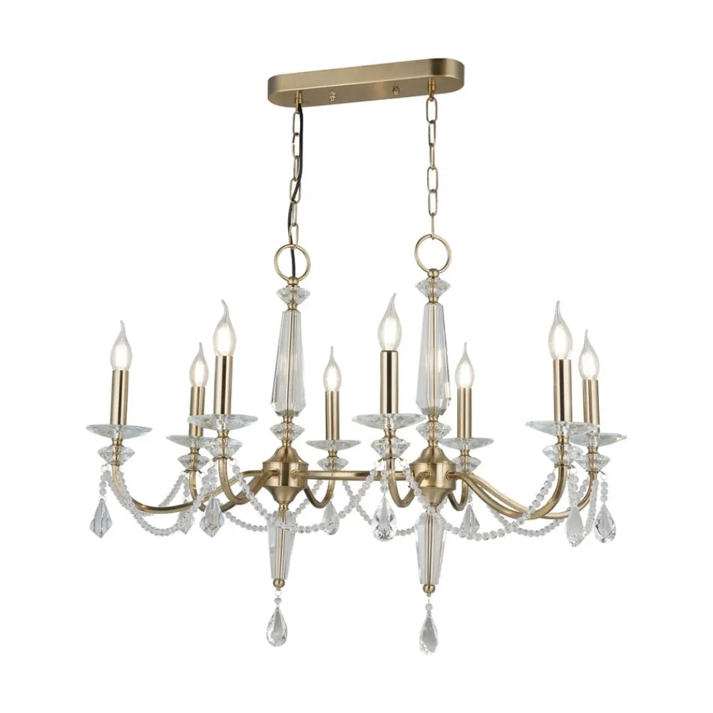 Lucea Lysekroner>Lysekrone Adone, lineær, 8 lyskilder, messing, krystalglas