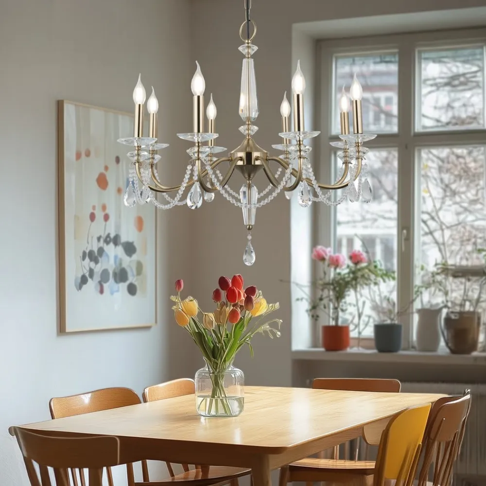 Lysekrone Adone, rund, 8 lyskilder, messing, krystalglas^Lucea Outlet