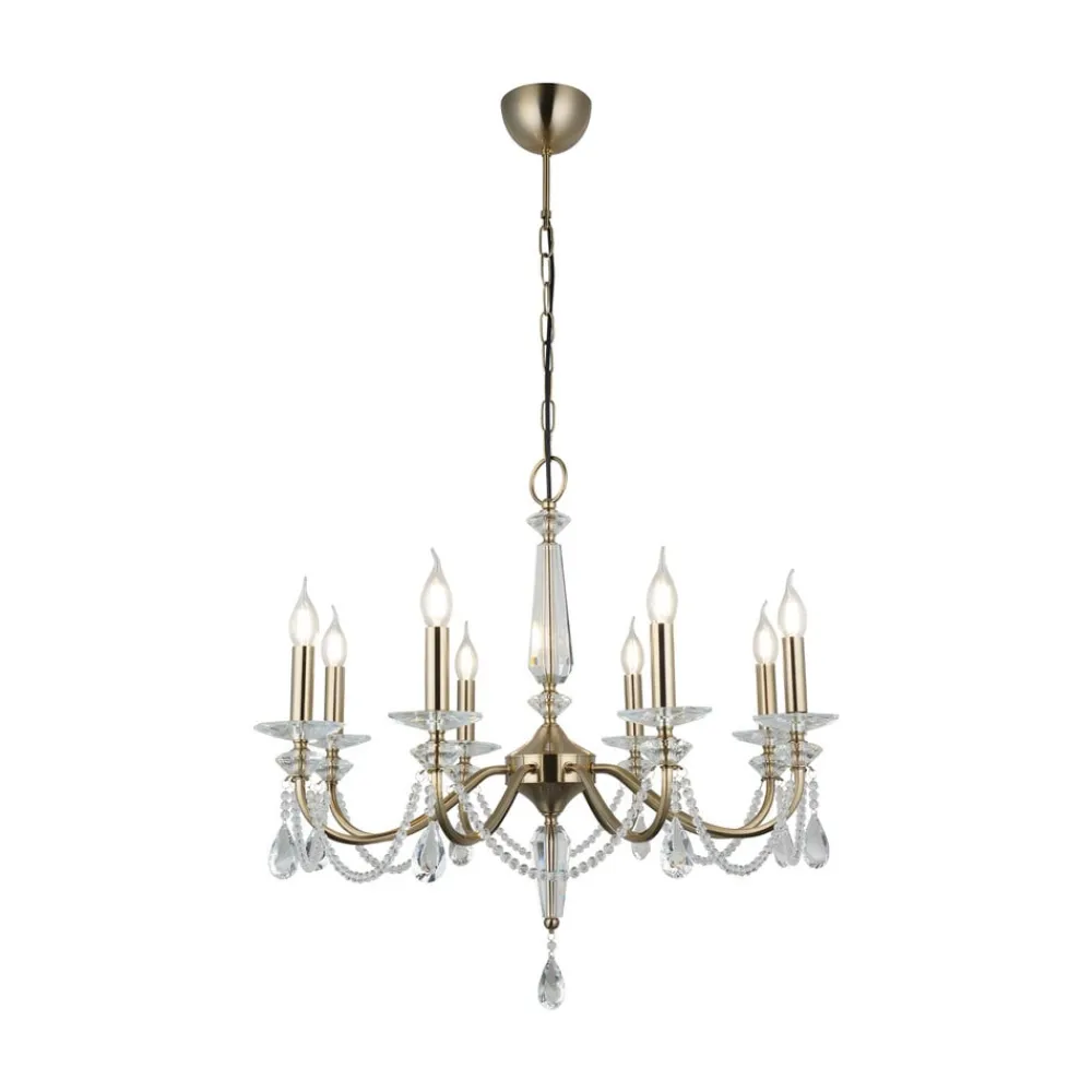 Lysekrone Adone, rund, 8 lyskilder, messing, krystalglas^Lucea Outlet