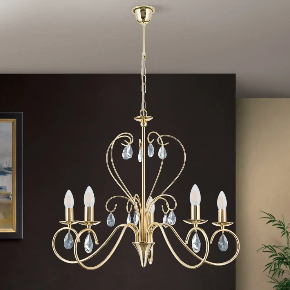 ORION Lysekrone Alessia 5 lyskilder krystalglas guld