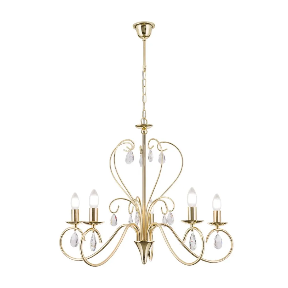 ORION Lysekrone Alessia 5 lyskilder krystalglas guld