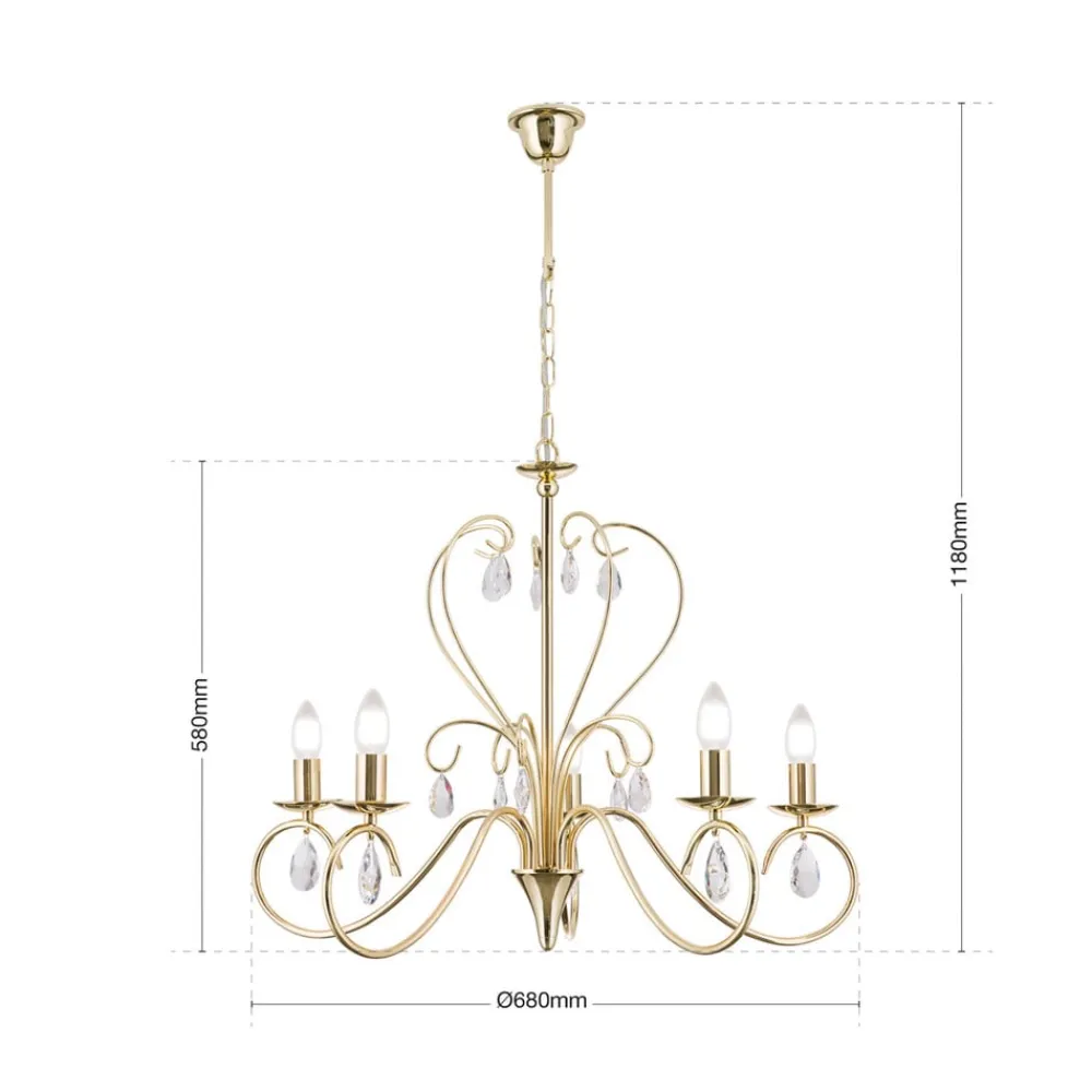 ORION Lysekrone Alessia 5 lyskilder krystalglas guld