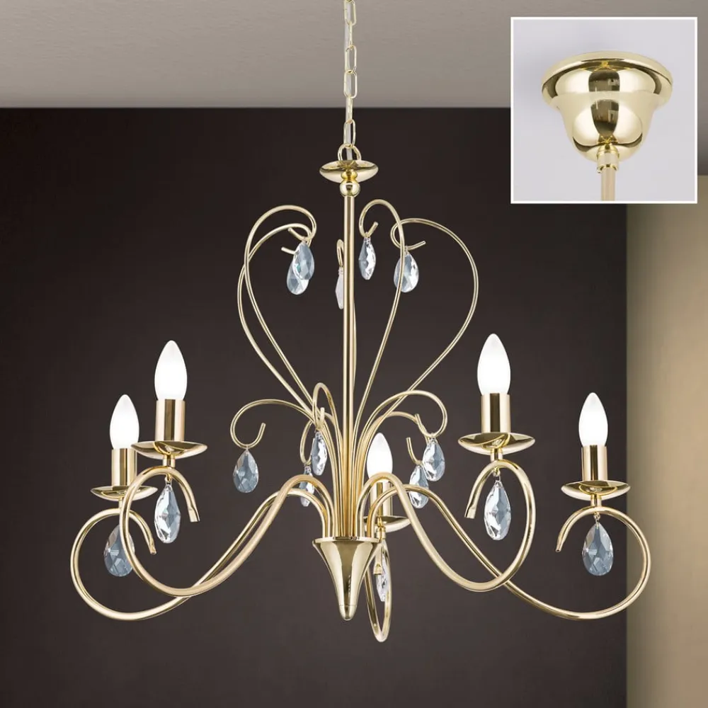 ORION Lysekrone Alessia 5 lyskilder krystalglas guld