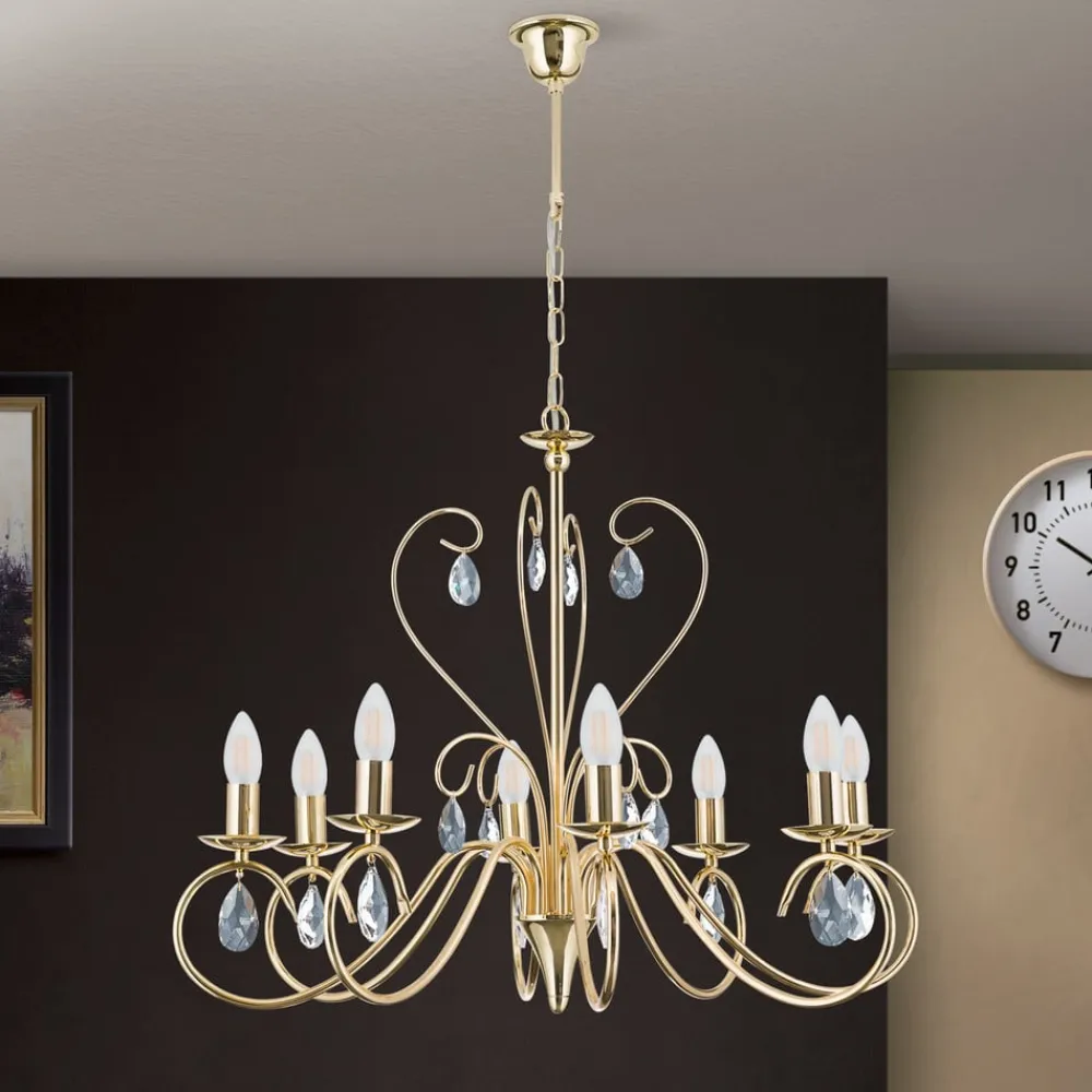ORION Lysekrone Alessia 8 lyskilder krystalglas guld