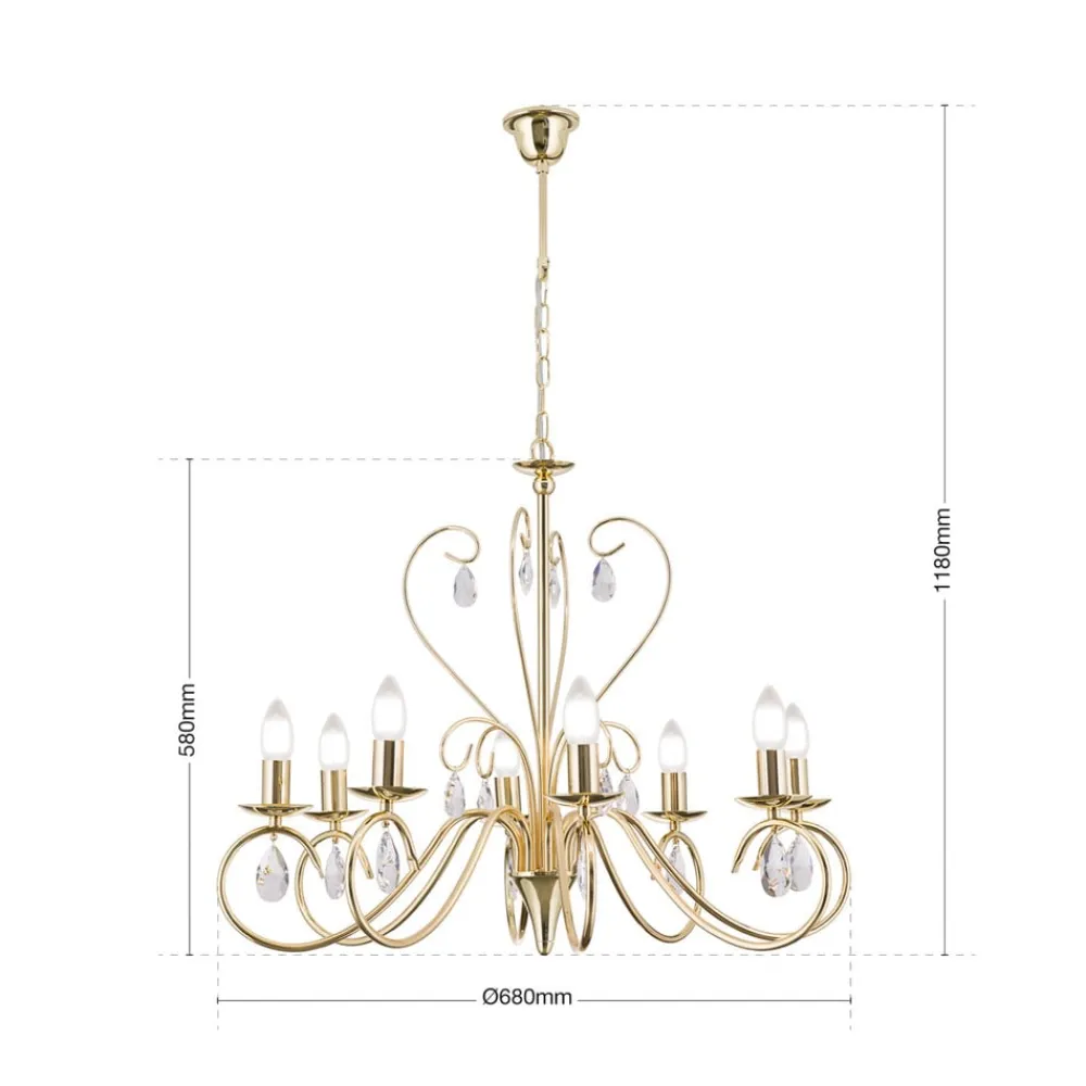 ORION Lysekrone Alessia 8 lyskilder krystalglas guld