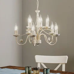 Lamkur Lysekroner>Lysekrone Ayleen i stål, 10 lyskilder, hvid