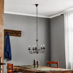 Lysekrone Ayleen i stål med 5 lyskilder, sort^Lamkur Hot