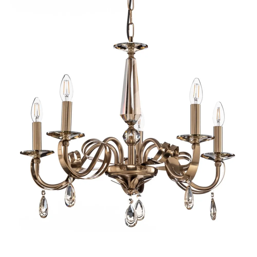 Lucea Lysekrone Castro, antik messing, 5 lyskilder