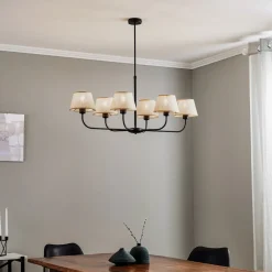 TK Lighting Lysekroner>Lysekrone Chicago, linnedskærme med 6 lyskilder