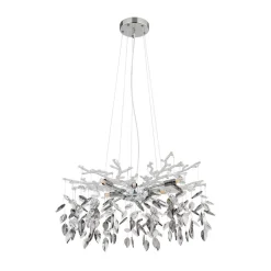 Globo Lysekrone Danna, kromfarvet/røggrå/klar, Ø 61 cm