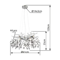 Globo Lysekrone Danna, kromfarvet/røggrå/klar, Ø 61 cm