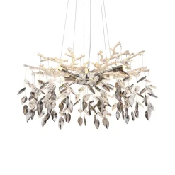 Globo Lysekrone Danna, kromfarvet/røggrå/klar, Ø 61 cm