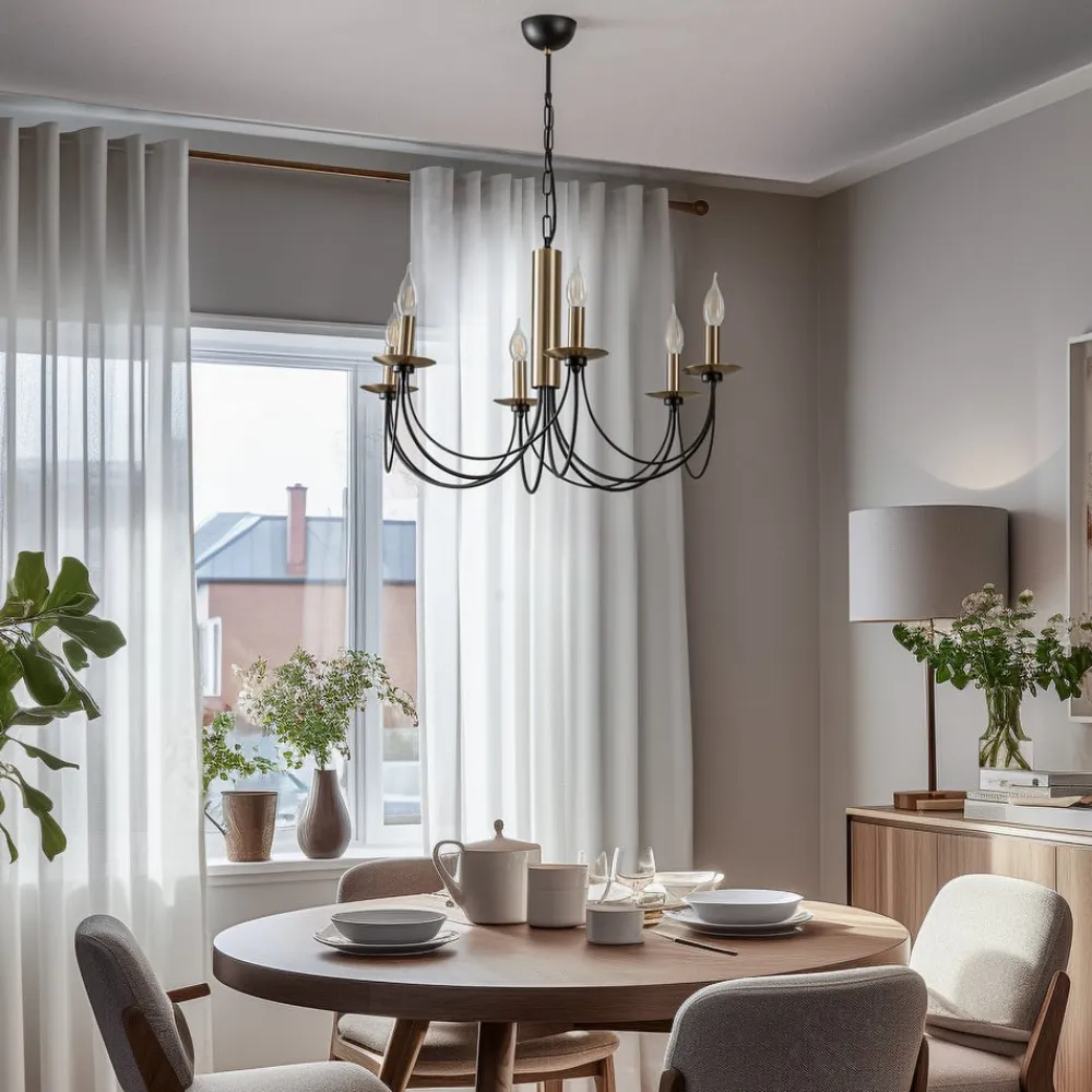 Lucea Lysekroner>Lysekrone Dofa, messing antik/sort 6 lyskilder