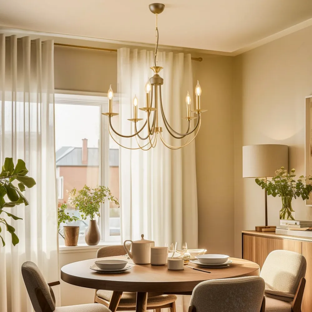 Lysekrone Ferra, messing antik, 5 lyskilder^Lucea Discount