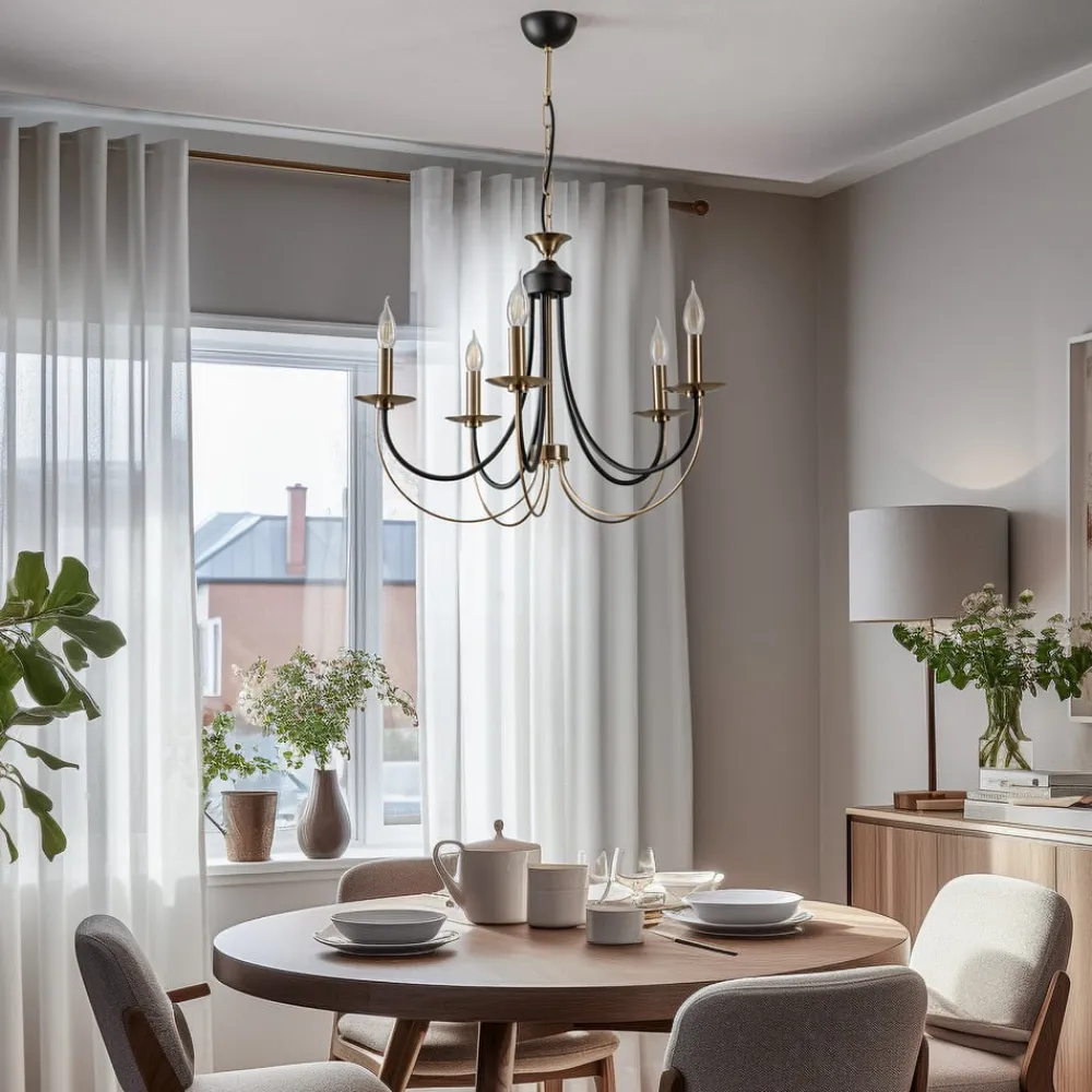 Lysekrone Ferra, messing antik, 5 lyskilder^Lucea Discount