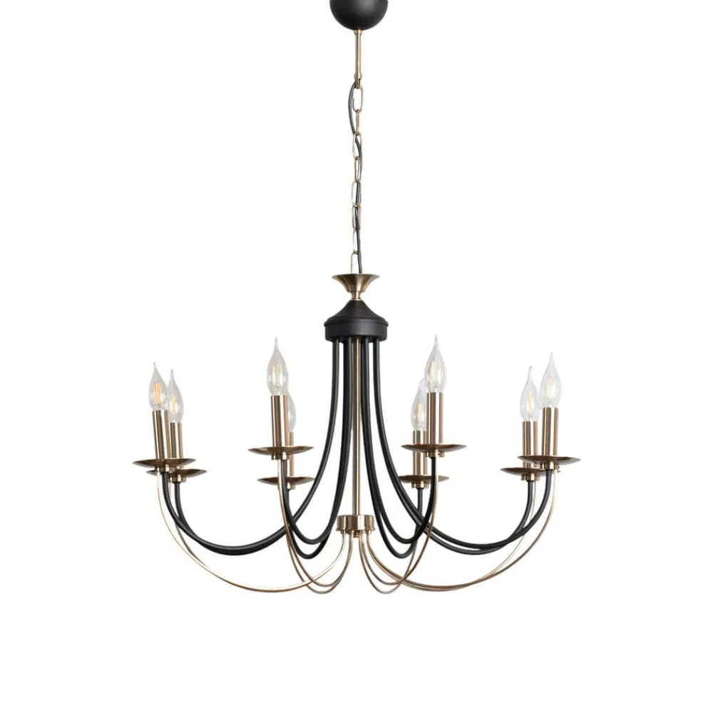 Lucea Lysekrone Ferra, messing antik, 8 lyskilder