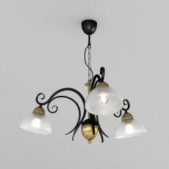 Luminex Lysekrone Flora, 3 glasskærme, sort/messing