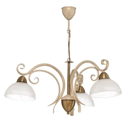 Luminex Pendellamper|Lysekroner>Lysekrone Flora, tre glasskærme, hvid/messing