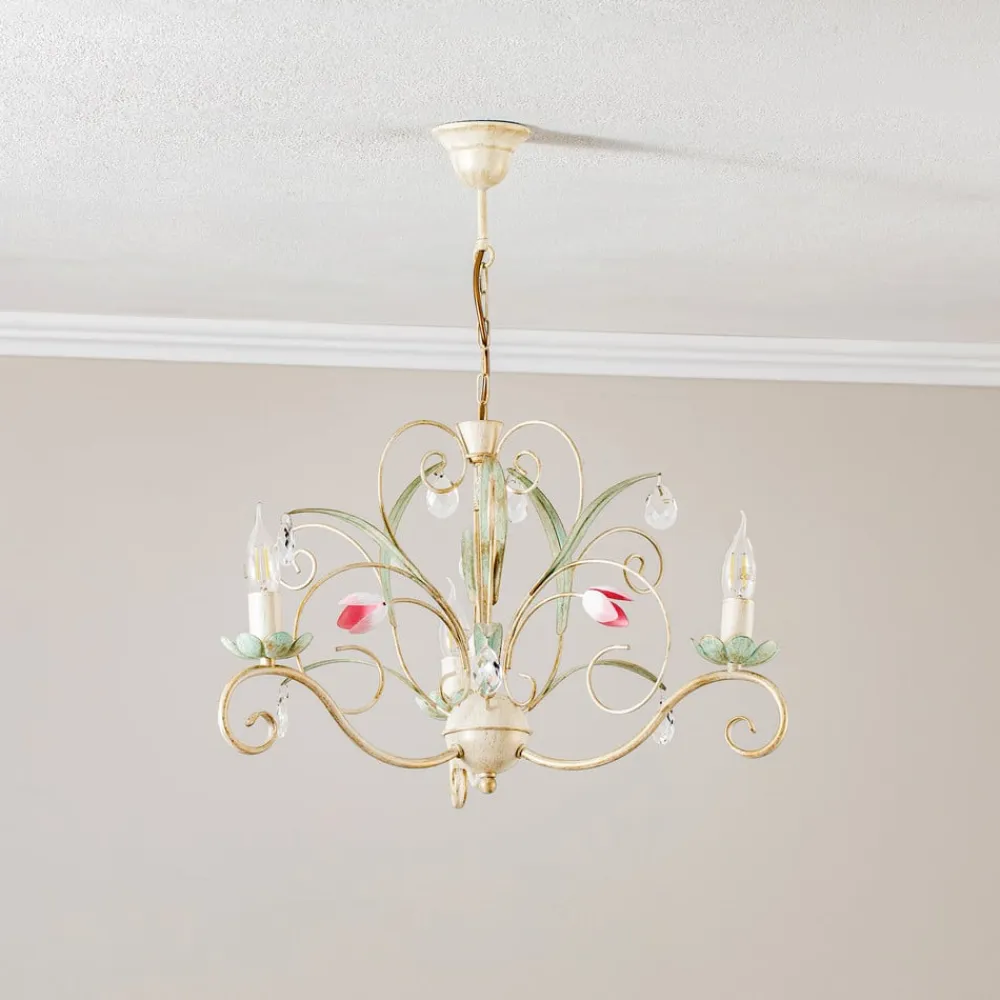 Luminex Lysekrone Florina med blomsterdekoration, 3 lyskilder