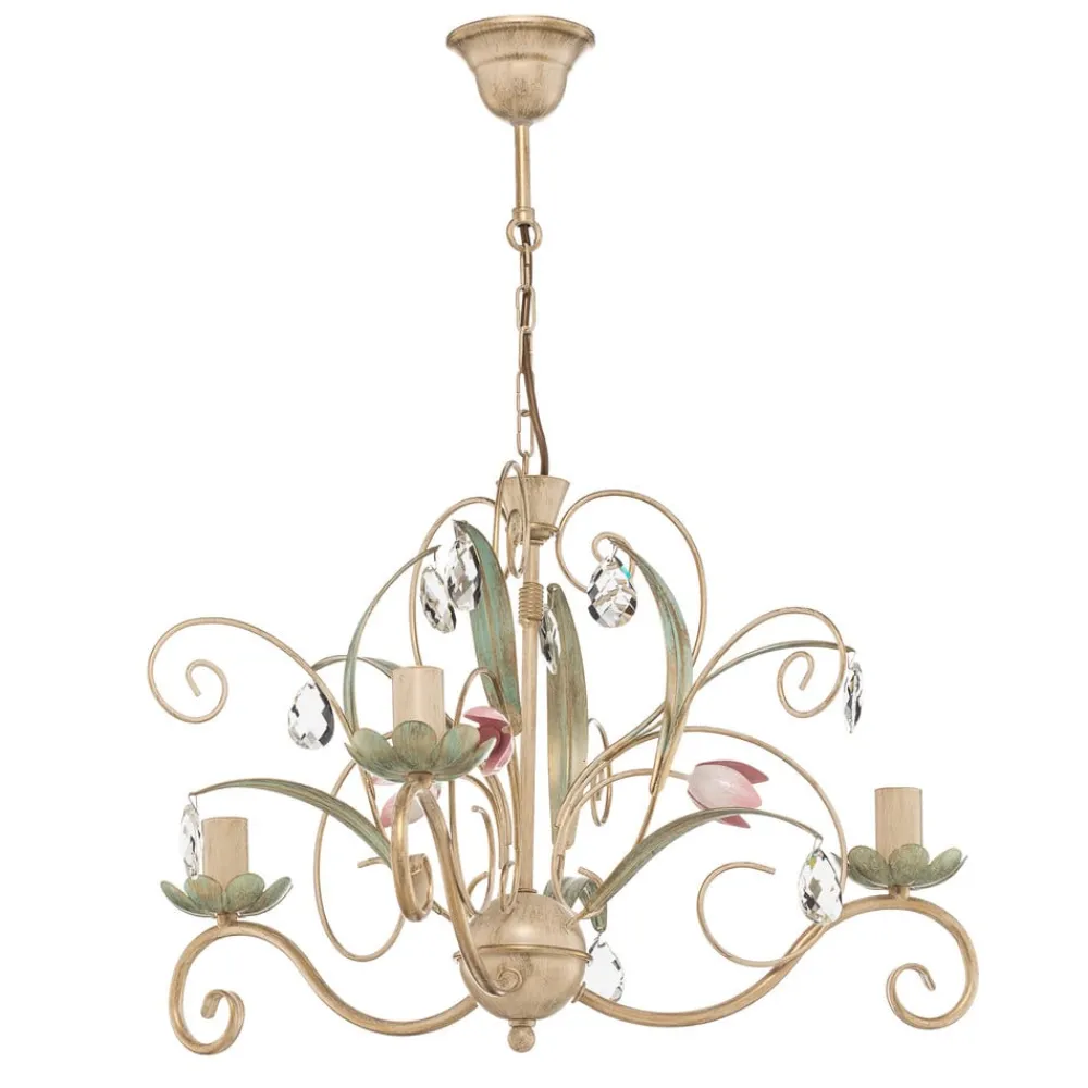 Luminex Lysekrone Florina med blomsterdekoration, 3 lyskilder