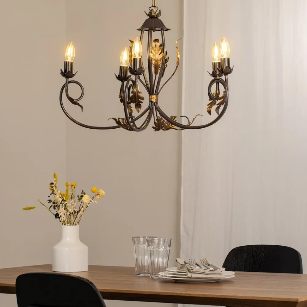 ONLI Lysekroner>Lysekrone Gretel, 5 lyskilder, bronzefarvet, metal, E14