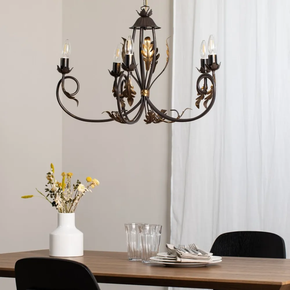 ONLI Lysekroner>Lysekrone Gretel, 5 lyskilder, bronzefarvet, metal, E14