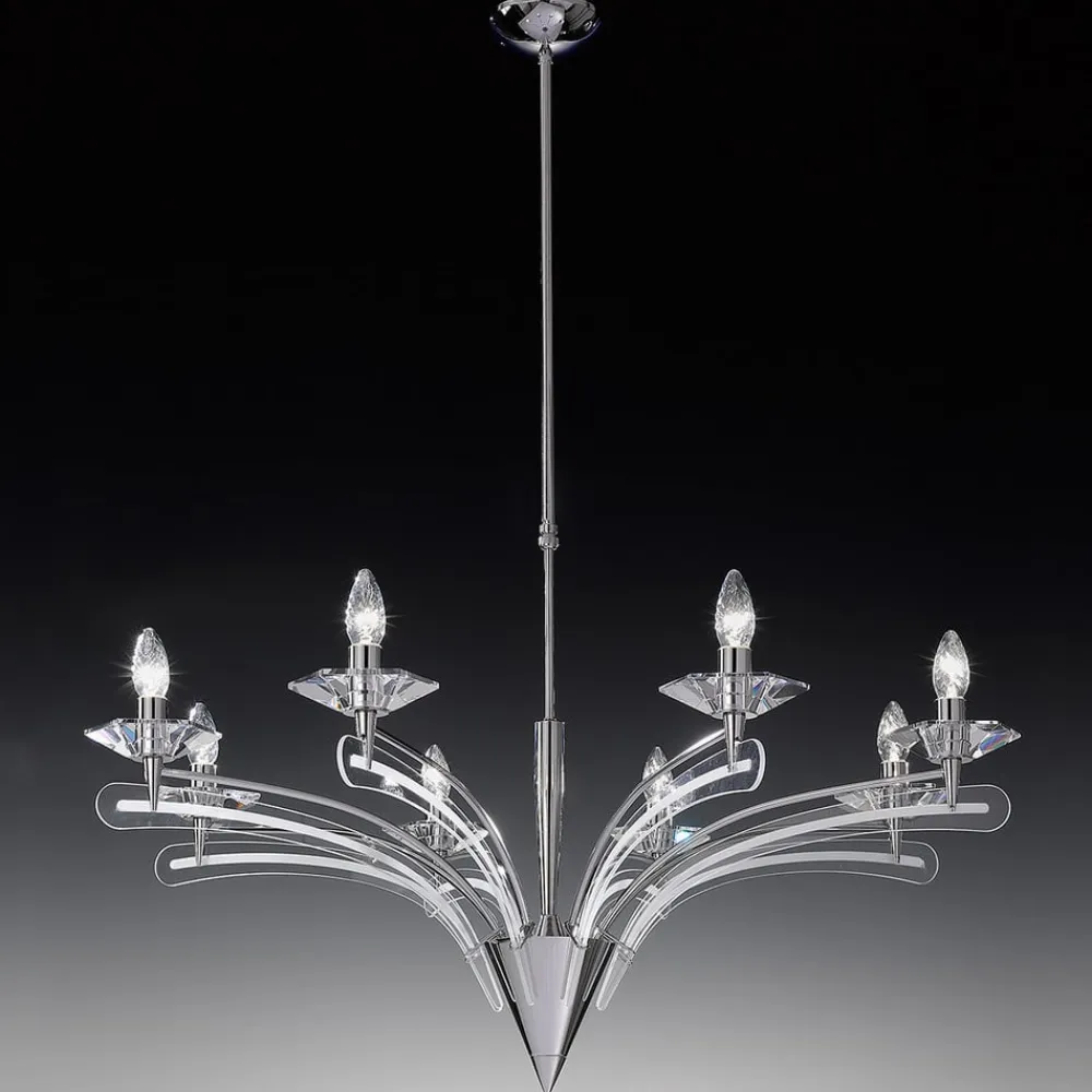 Metallux Lysekrone ICARO med krystalglas, 8 lyskilder, krom