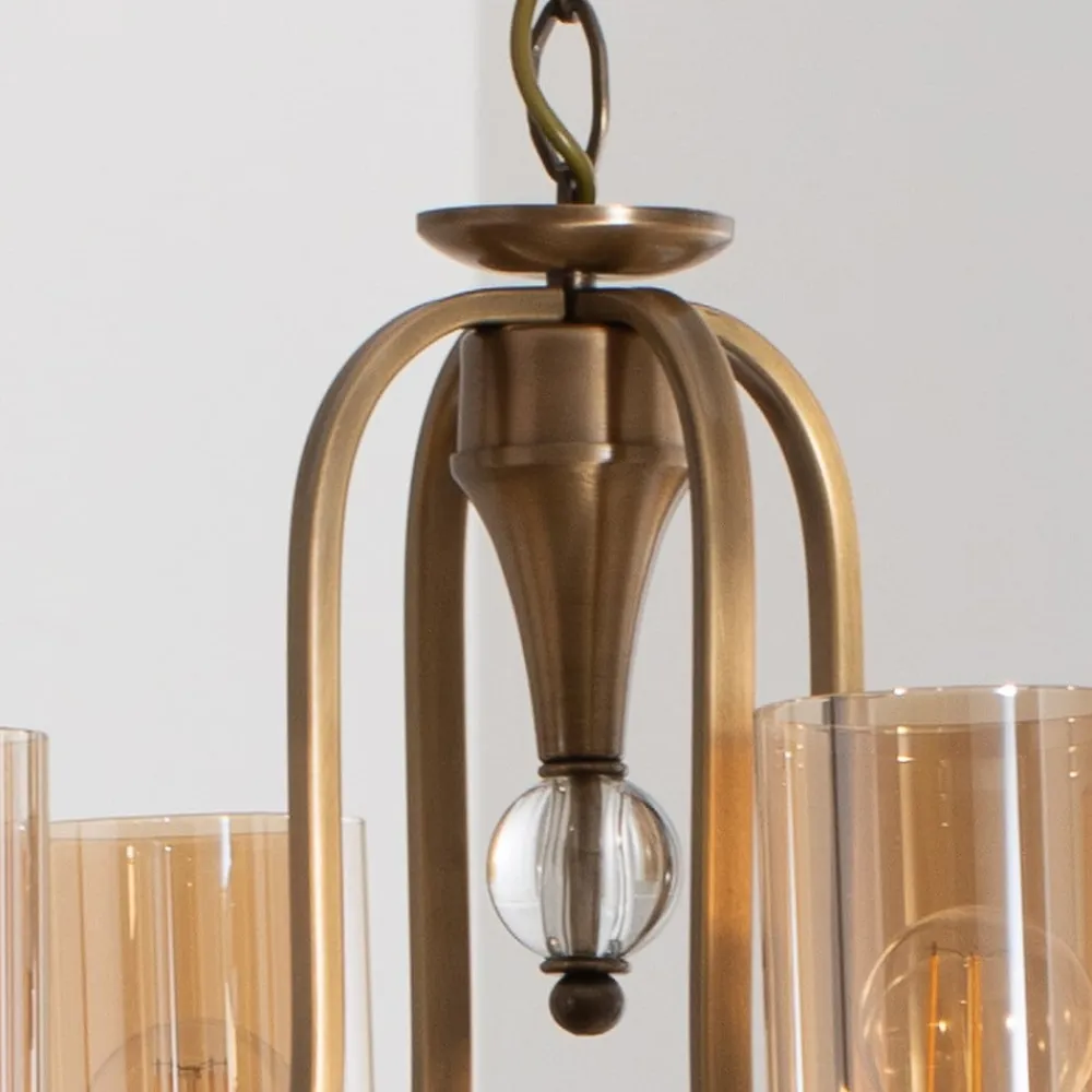 Avonni Lysekrone Jadina, guld antik, 5 lyskilder, Ø 62 cm metal/glas