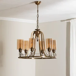 Lysekrone Jadina, guld antik, 6 lyskilder, Ø 62 cm metal/glas^Avonni New