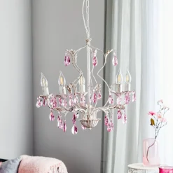 Lysekrone Kate, 5 lyskilder hvid, rosékrystaller^ONLI Best