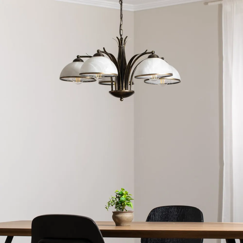 Luminex Lysekrone Korfu, 5 lyskilder, Ø 68 cm, antik guldfarve