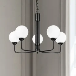 Lysekrone Malou med glasskærme, 5 lyskilder^Lamkur Clearance