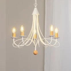 ONLI Lysekrone Milvia, 5 lyskilder, hvid/træfarvet, metal